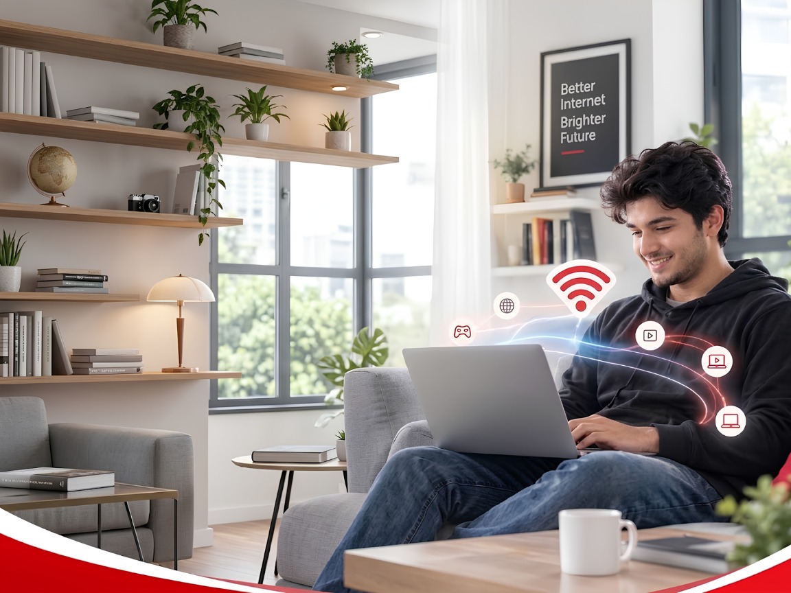 Office worker using Nova internet on a laptop